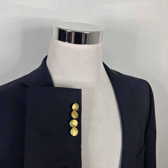 Chaps 44L Blazer Wool Blend Navy Blue Gold Two Button Lined Vented - Picture 1 of 8